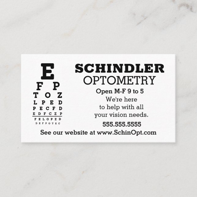 Roligt Eyechart Optician  Visitkort (Framsida)
