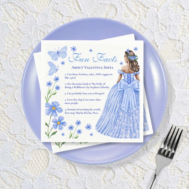 Roligt Facts Baby blue Quinceañera-Blommigt Pappersservett (Fun Facts Baby Blue Quinceañera Floral Napkins)
