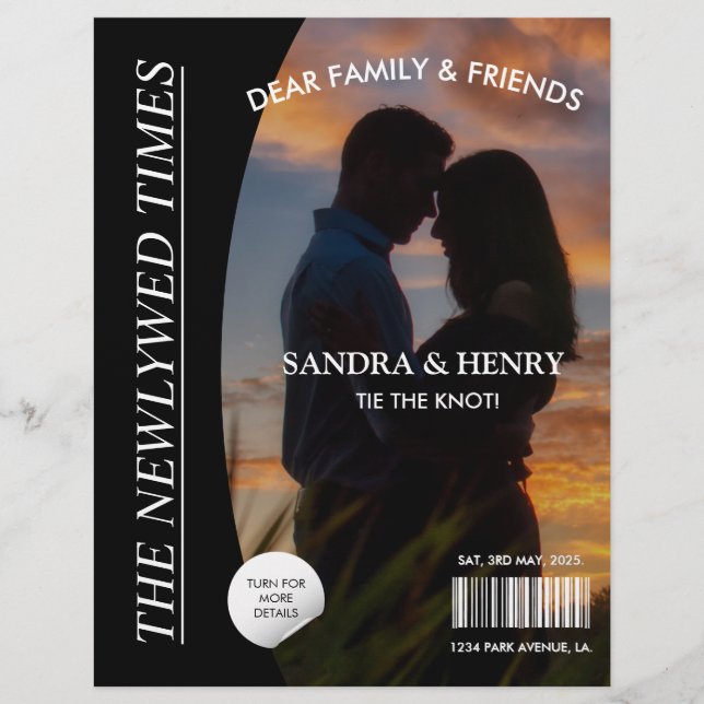 Roligt Facts för Bröllopsprogrammet Photo Magazine Reklamblad (Framsidan)