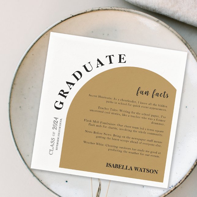 Roligt Facts Guld Arch-Studentfest Pappersservett (Fun Facts Gold Arch Graduation Party Napkins)