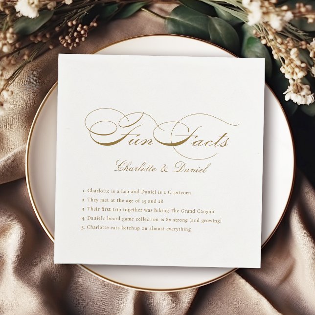 Roligt Facts Guld Vintage Classic-skript Bröllop Pappersservett (Fun Facts Gold Vintage Classic Script Wedding Napkins)