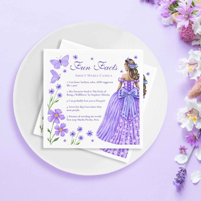 Roligt Facts Lilac Lila Quinceañera Blommigt Pappersservett (Fun Facts Lilac Purple Quinceañera Floral Napkins)