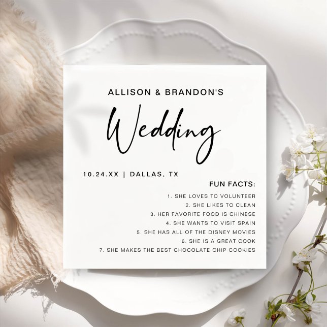 Roligt Facts Modern Chic Minimalist Bröllop Napkin Pappersservett (Skapare uppladdad)