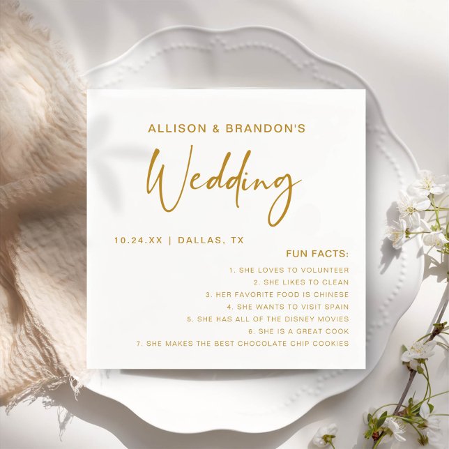 Roligt Facts Modern Chic Minimalist Bröllop Napkin Pappersservett (Skapare uppladdad)