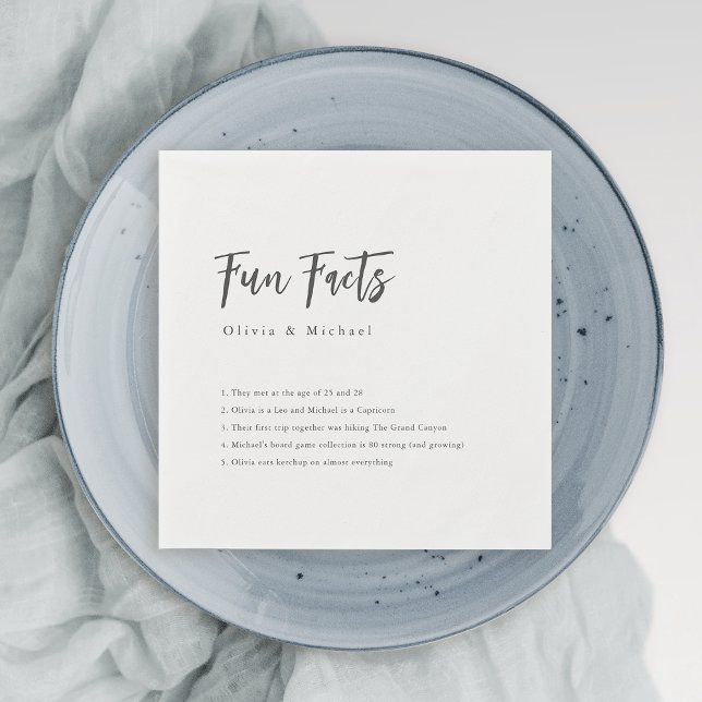 Roligt Facts Modern Chic Script Minimalist Bröllop Pappersservett (Fun Facts Modern Chic Script Minimalist Wedding Napkins)