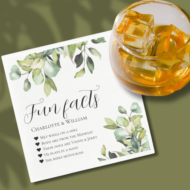 Roligt Facts Newlyweds Grönt Botanicals Bröllop Pappersservett (Skapare uppladdad)
