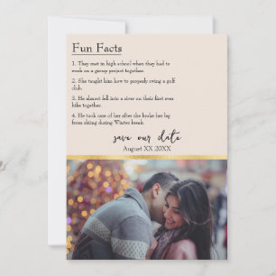 Roligt Facts on the Bride & Groom Photo on Cream Inbjudningar