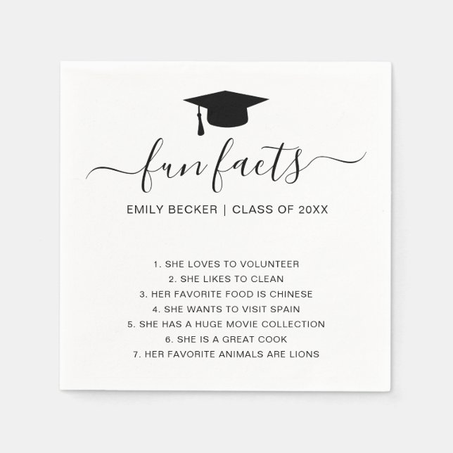 Roligt Facts Student Black White Elegant Studenten Pappersservett (Framsidan)
