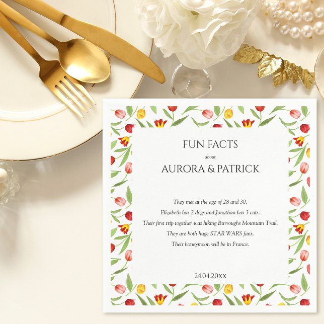 Roligt Facts Vår Tulip Boho Blommigt Bröllop Napki Pappersservett (Fun Facts Spring Tulip Boho Floral Wedding Napkins)