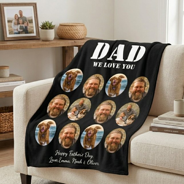 Roligt fadersdags fotokollage med ansikte fleecefilt (Face Funny Father's Day photo collage Fleece Blanket)
