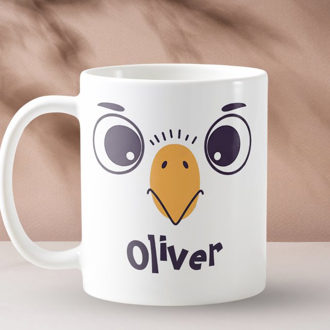 Roligt fågelansikte med stora ögon kaffemugg (Skapare uppladdad)