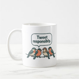 Roligt Fågelkonst med Ansvarsfulla Tweet Kaffemugg