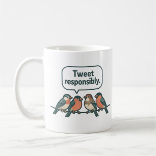 Roligt Fågelkonst med Ansvarsfulla Tweet Kaffemugg
