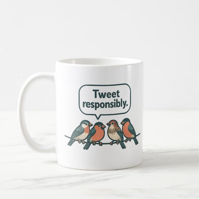 Roligt Fågelkonst med Ansvarsfulla Tweet Kaffemugg (Vänster)