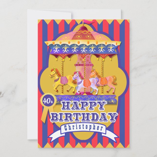 Roligt Fair Carousel Birthday Julkort (Framsida)