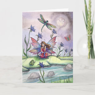 Roligt Fairy Dragonfly och Frog by Stream Card Kort