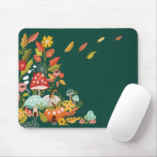 Roligt Fairy Garden Autumn Blad svampar och pumpa Musmatta