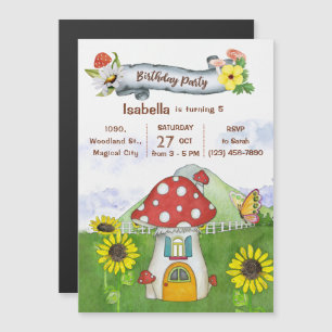 Roligt Fairy Grönt Woodland Mushroom House Birthda Magnetisk Inbjudningskort