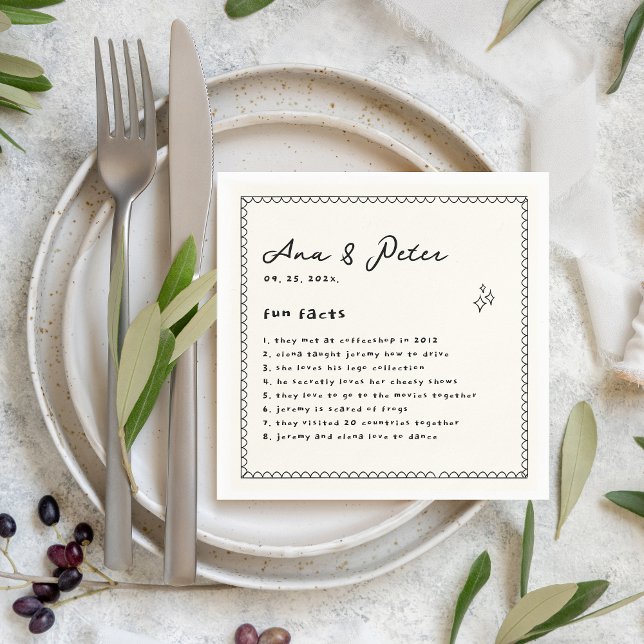 Roligt - fakta Hand Illustrated Bröllopsfest Napki Pappersservett (Fun Facts Wedding Napkins)
