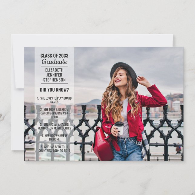 Roligt, faktauppgifter 2 fotomodern examen i trend inbjudningar (Framsida)