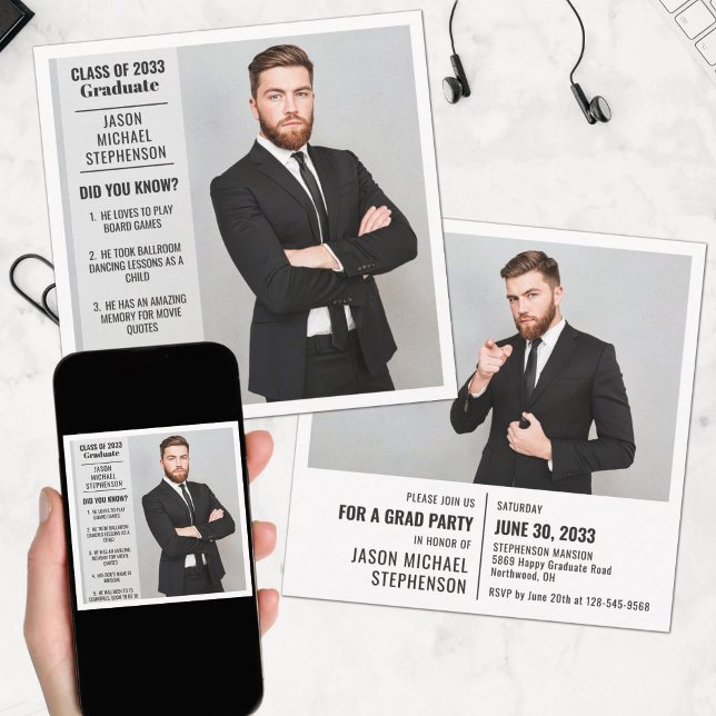 Roligt fakturor studenten meddelande 2 foto modern inbjudningar (Skapare uppladdad)
