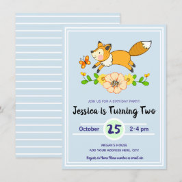 Roligt Fall Fox Födelsedagsfest inbjudan