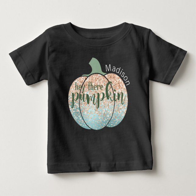 Roligt Fall Halloween Glitter Hej, där Pumpkin Nam T Shirt (Framsida)