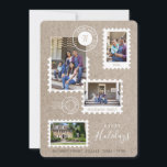 Roligt Family Flytta Postage Frimärke Photo Collag Julkort<br><div class="desc">Berätta för din familj och dina vänner att du har flyttat till ditt nya hem med vårt speciella sändningskort för roligt frimärke fotokollage flytta Notice helgdag. Utformningen är utformad för att ge en kompakt brunkraftverk i struktur som liknar en paketleverans. Samla med fyra foton för att visning dina speciella familjeminnen...</div>