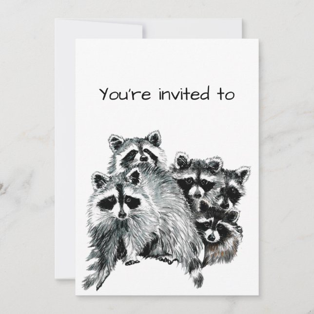 Roligt Family Reunion Raccoon Animal Family Art Inbjudningar (Framsida)