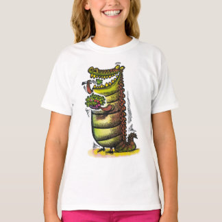 Roligt fånig alligator som äter sallad. t shirt