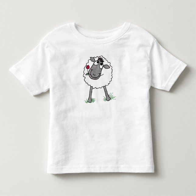 Roligt Fånig får med blomma, Småbarn T-shirt (Framsida)