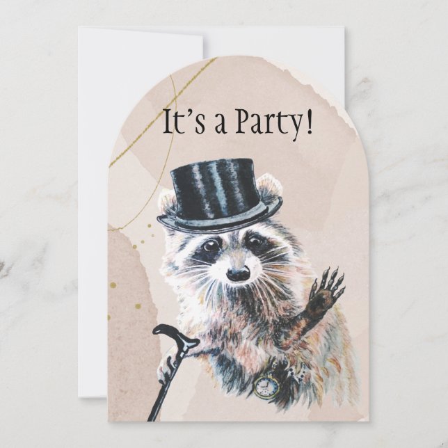 Roligt Fånig Formal Attire Raccoon Animal BIrthday Inbjudningar (Framsida)