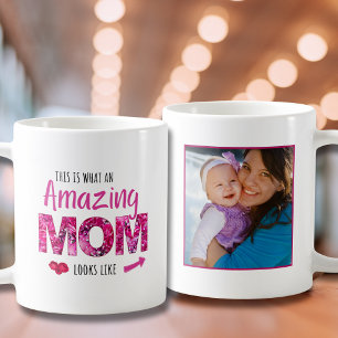 Roligt Fantastisk Mamma - Rosa Photo Gift for New Kaffemugg