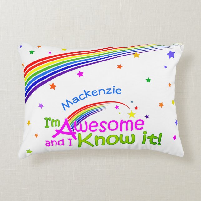 Roligt FANTASTISK och jag vet det med regnbåge på  Prydnadskudde (Framsidan)