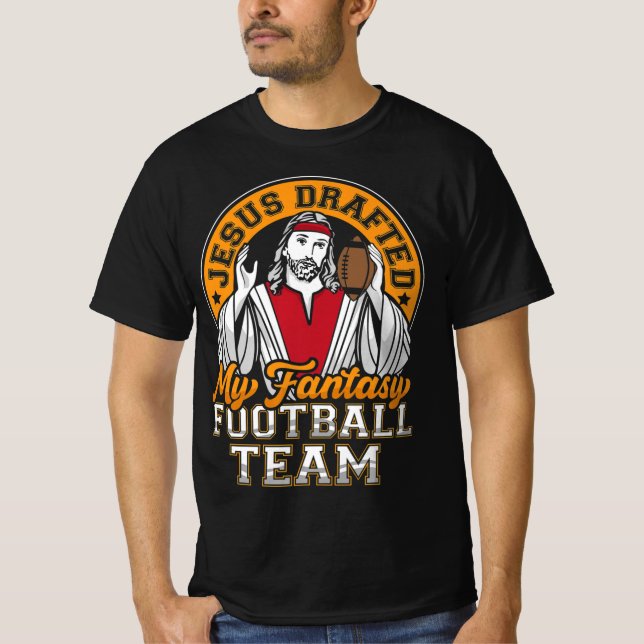 Roligt Fantasy Football Jesus ritade mitt team Man T Shirt (Framsida)