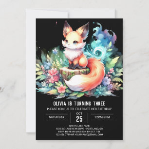 Roligt Fantasy Fox Birthday digital Inbjudningar