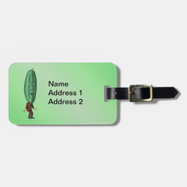 Roligt Fantasy Grönt Pickle Head Man i Kostym Bagagebricka (Horisontell Framsida)