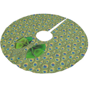 Roligt Fantasy Peacock Print med Grönt Bow Julgransmatta Borstad Polyester