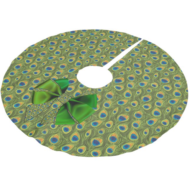 Roligt Fantasy Peacock Print med Grönt Bow Julgransmatta Borstad Polyester (Vinklad)