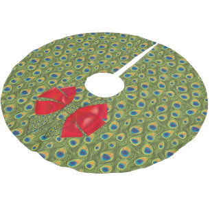 Roligt Fantasy Peacock Print med Red Bow Julgransmatta Borstad Polyester