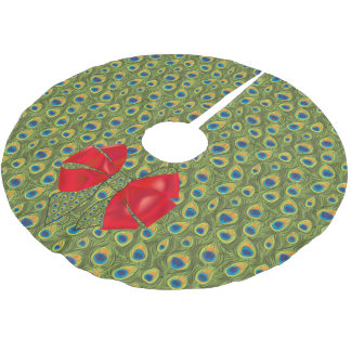 Roligt Fantasy Peacock Print med Red Bow Julgransmatta Borstad Polyester