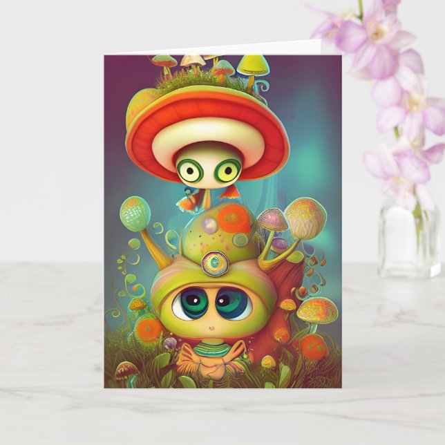 Roligt Fantasy Snigel och Mush Illustration Card Kort (Orkide)