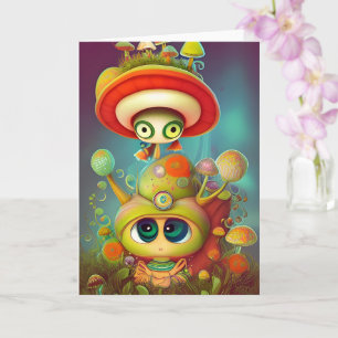 Roligt Fantasy Snigel och Mush Illustration Card Kort