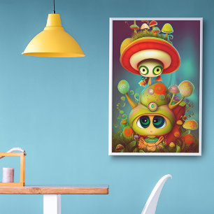 Roligt Fantasy Snigel och Mush Illustration Poster
