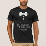 Roligt Far i Groom White Tie Bröllop T-shirt<br><div class="desc">Dessa t-shirtar med roligt är designad som favörer eller gåvor för fadern. T-tröjan är svart och har en bild av en vit bukslips och tre knappar. Texten lyder Far från Groom och har en ställe för paret bröllop namn och bröllop. Underbarare tillägg till en bröllop-säck.</div>