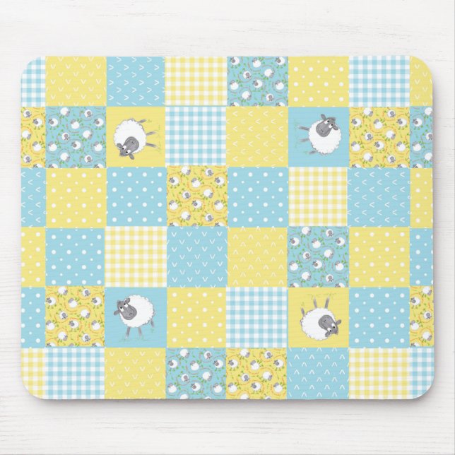 Roligt Får: Land-Stil, Faux Patchwork Mousepad Musmatta (Framsidan)