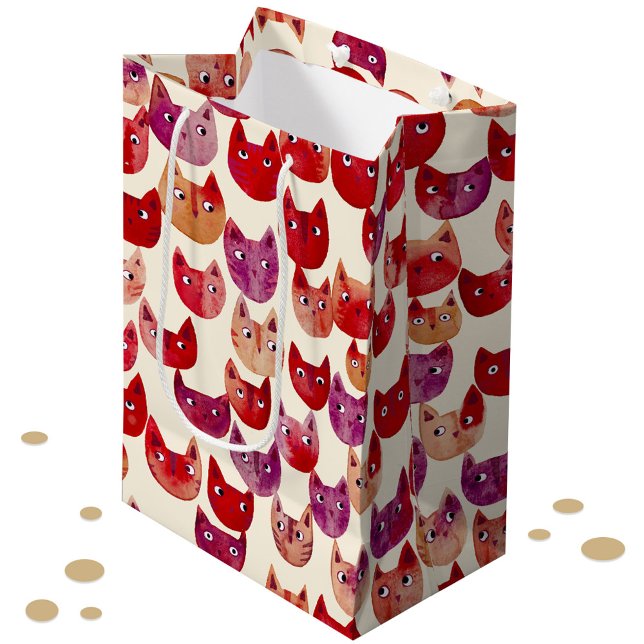 Roligt Färg vattenfärg Kat Mönster (Fun red, orange and purple colorful watercolor kitty cat pattern gift bag for animal lovers)