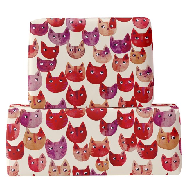 Roligt Färg vattenfärg Kat Mönster Presentpapper (Fun watercolor colorful kitty cat gift wrapping paper roll for animal lovers)