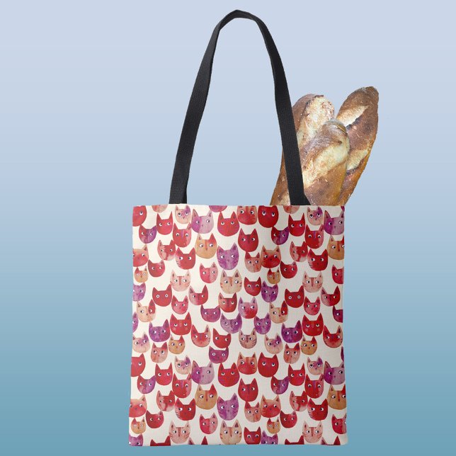 Roligt Färg vattenfärg Kat Mönster Tygkasse (Fun Colorful Watercolor Cat Pattern Tote Bag)