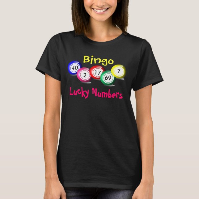 Roligt Färga Bingo Bollar Lucky Numbers tema T-shirt (Framsida)